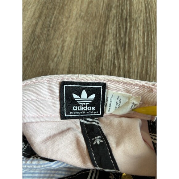 Adidas Light Pink Hat Adjustable Embroidered Black Logo Three Stripes OSFM - Picture 4 of 4